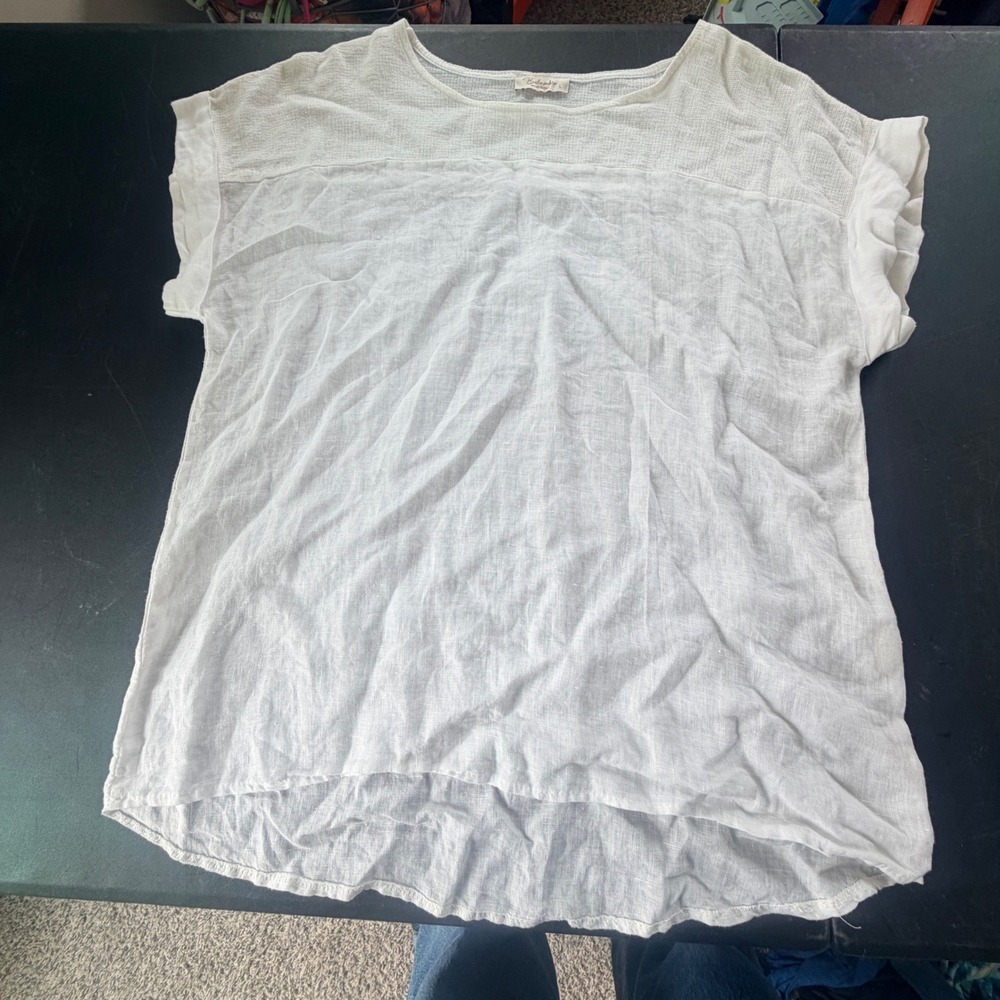 Bellambra Linen Cotton Top Womens Large White Flowy Minimalist Cottagecore Light